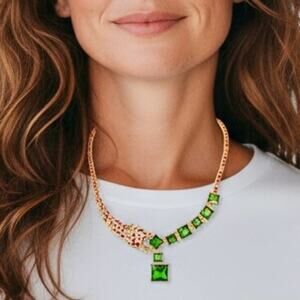 NEW Eye Candy LA 12” CZ Crystal Leopard Pave Statement Necklace Green Sparkley